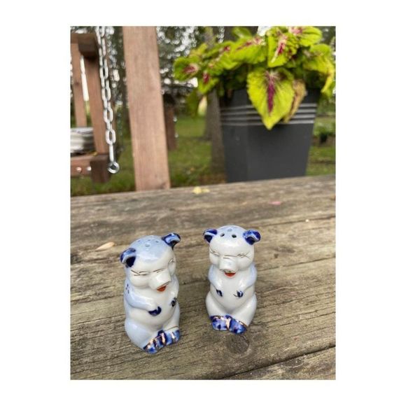 Vintage Salt & Pepper Mini Pigs Blue White - Picture 7 of 9